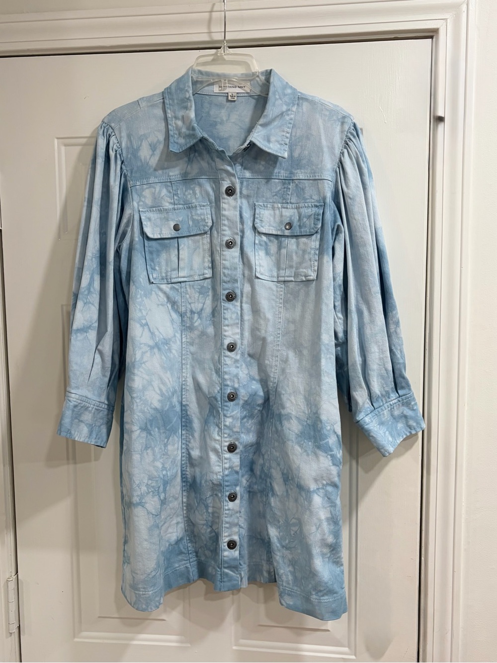 Something Navy Eleanor Puff Tie-Dye Long Sleeve Mini Dress